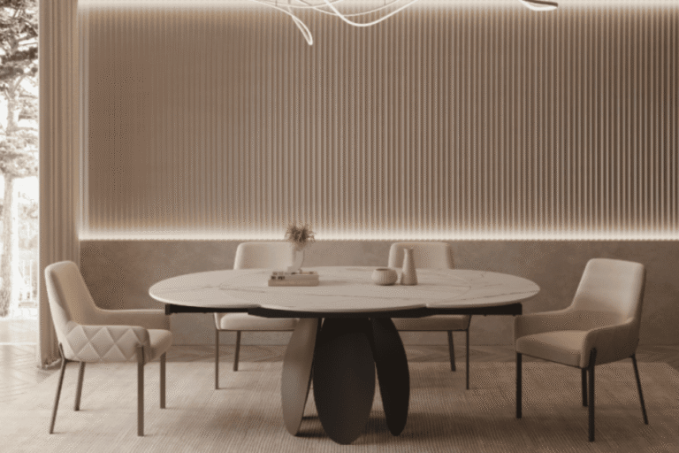Table ronde extensible dans un salon